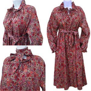 Vintage 80s Neil's Apparel Floral Shift Dress L(12) Pockets Ruffles Bow Belt